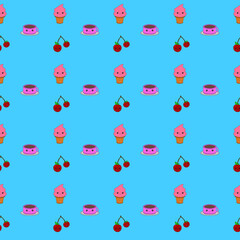 seamless pattern cute doodle theme, food and drink background, used for designs of shirts, pants and others