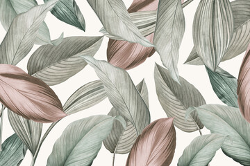 Fototapety  Green tropical leaves patterned background