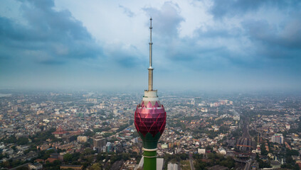 The 356m high tower located in Colombo reflects the symbolic landmark of Sri Lanka. As of 16 September 2019, the lotus tower is currently the tallest self-supported structure in South Asia - obrazy, fototapety, plakaty