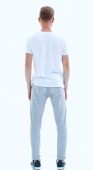 rear view . confident guy looking at blank screen .