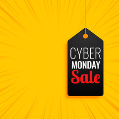 Cyber monday sale tag on yellow background