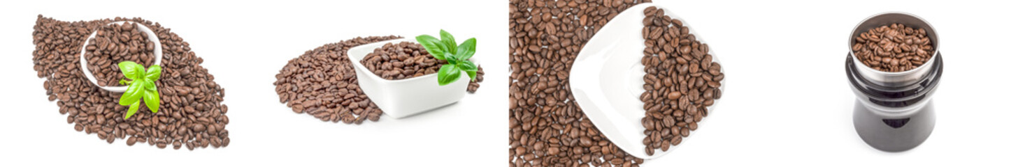 Collage of coffee grains on a white background clipping path