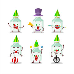 Cartoon character of white baby milk bottle with various circus shows