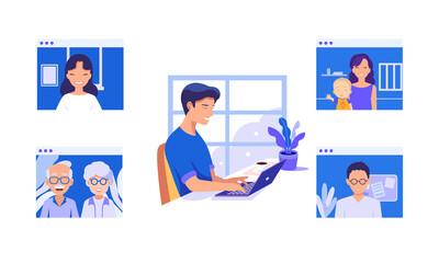 Video calls with family and friends during the coronavirus outbreak are communicated using computers and smartphones.