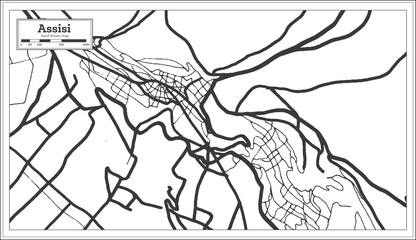 Assisi Italy City Map in Black and White Color in Retro Style. Outline Map.