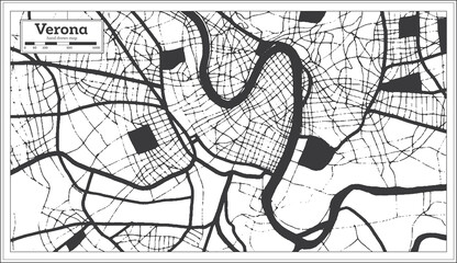 Verona Italy City Map in Black and White Color in Retro Style. Outline Map.