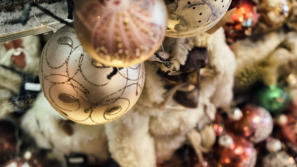 Golden and red christmas baubles background