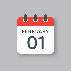 Icon day date 1 February, template calendar page