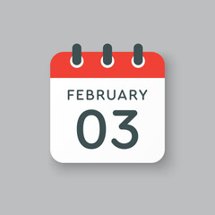 Icon day date 3 February, template calendar page