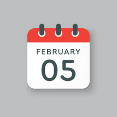 Icon day date 5 February, template calendar page