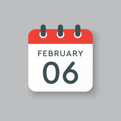 Icon day date 6 February, template calendar page