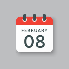 Icon day date 8 February, template calendar page