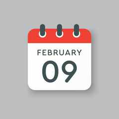 Icon day date 9 February, template calendar page