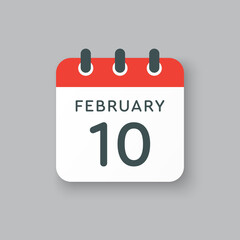 Icon day date 10 February, template calendar page