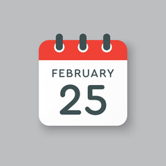 Icon day date 25 February, template calendar page