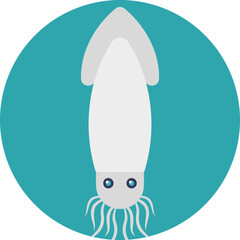 
Squid, an elongated, fast-swimming cephalopod with eight arms and two long tentacles typically able to change color 
