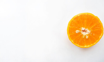 Orange displays details of orange slices and orange seeds on a separate white background.