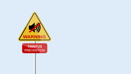Illustration with the symptom, tinnitus. Audio symbol. Prevent damage. Risk of excessive noise, warning of prevention. Traffic signal that recommends acoustic protection.