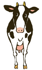 Illustration of a standing cow, seen from the front. Vector illustration on white background.