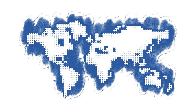 Word map on canvas. Blue thinned paint blots, brush strokes. Stylish abstract background, grunge texture 