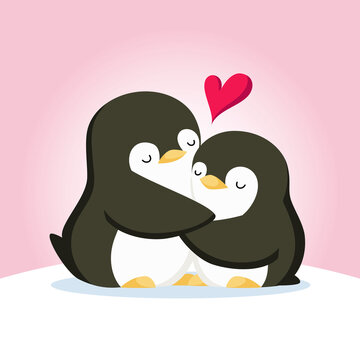 hugging penguins with red heart clip art preview