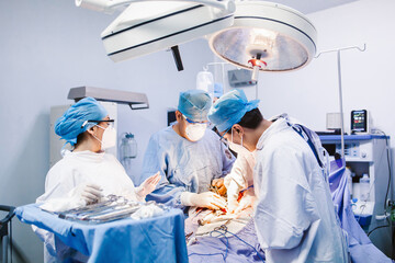 Professional team of hispanic surgeons on a health clinic in Mexico city