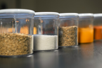 Salt in focus in Random Spice Jars.