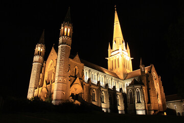 Sacred Heart cathedral in Bendigo, Australia - at night.