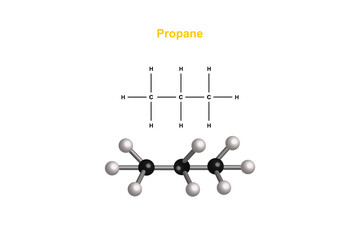 Propane C3H8 Structural Chemical Formula and Molecule Model. Chemistry Education Vector Illustration