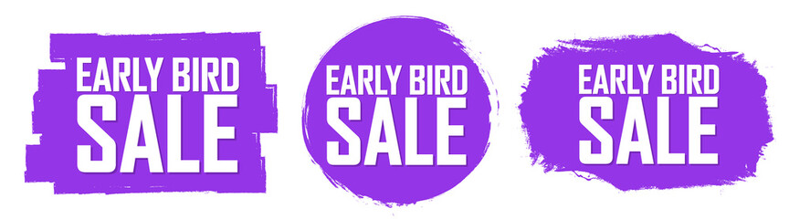 Set Early Bird Sale banners, discount tags design template, grunge brush,  vector illustration