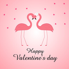 Fototapeta premium Postcard Happy Valentine s day with flamingo. Vector illustration