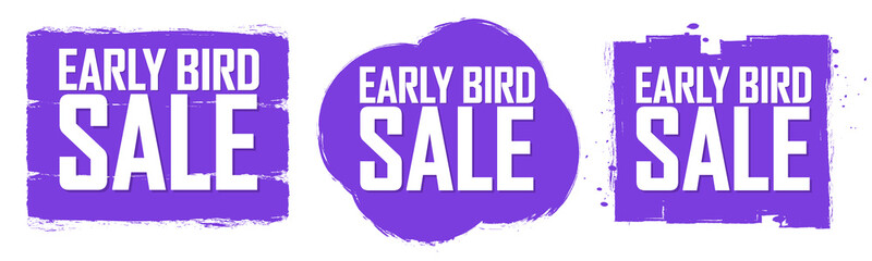 Fototapeta na wymiar Set Early Bird Sale banners, discount tags design template, grunge brush, vector illustration