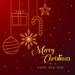 merry christmas red background golden decoration