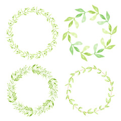 watercolor green leaves circle wreath frame collection