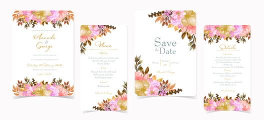 Romantic floral wedding invitation set with colorful flowers