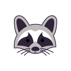 Raccoon face logo. Cute raccoon isolated in white background. Vector illustration in cartoon style