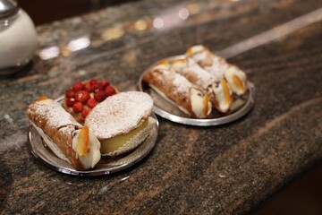 different desserts waiting for a coffee 