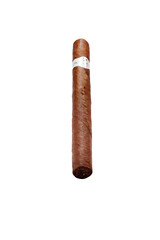 NO LOGOS OR TRADEMARKS!  SELF MADE LABELS! close up view of nice robusto Cuban cigar on white back for cut out. 