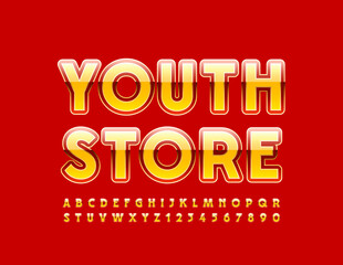 Vector modern logotype Youth Store. Trendy Bright Font. Stylish Alphabet Letters and Numbers set