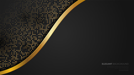 abstract background luxury black with golden line banner. Elegant for magazine, brochure, banner, poster, business card template.