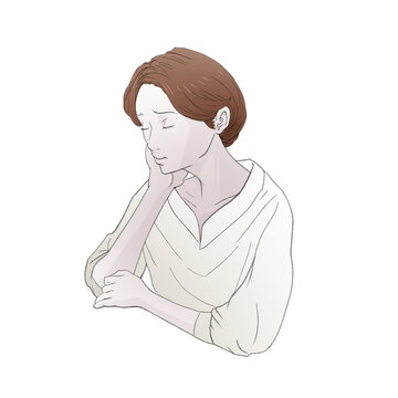 悩む女性背景無し　カラー