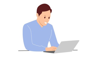 Happy businessman working with laptop