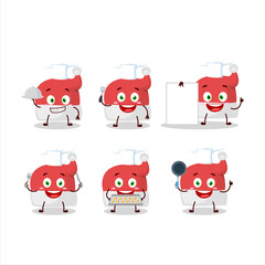 Cartoon character of red santa hat with various chef emoticons