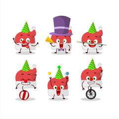 Cartoon character of red santa hat with various circus shows