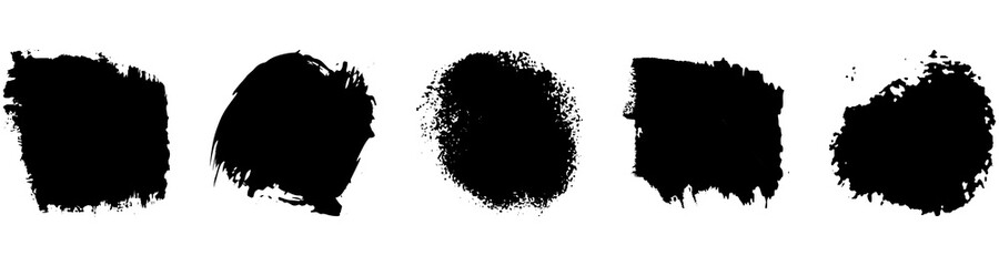 A set of grunge brushes. A collection of ink stains, smudges. Abstract paint strokes isolated on a white background