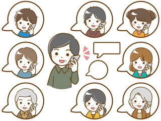 色々な相手と電話で話す中年男性