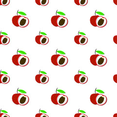 Seamless pattern with Lychee, Vector texture illustration.