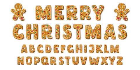 Set of alphabet holidays gingerbread cookies. Christmas abc letters font. Vector Illustration. © Olga Rai