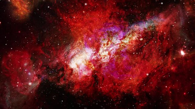 fiery red nebula clouds and stars around them in the dark universe.
