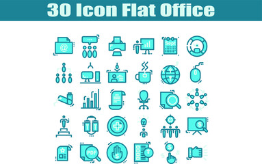 Fototapeta na wymiar 30 Media Icon Office Flat Style for any purposes website mobile app presentation